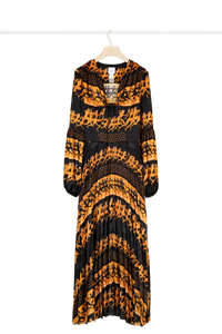 Robe longue plissée imprimée - Noir et ocre