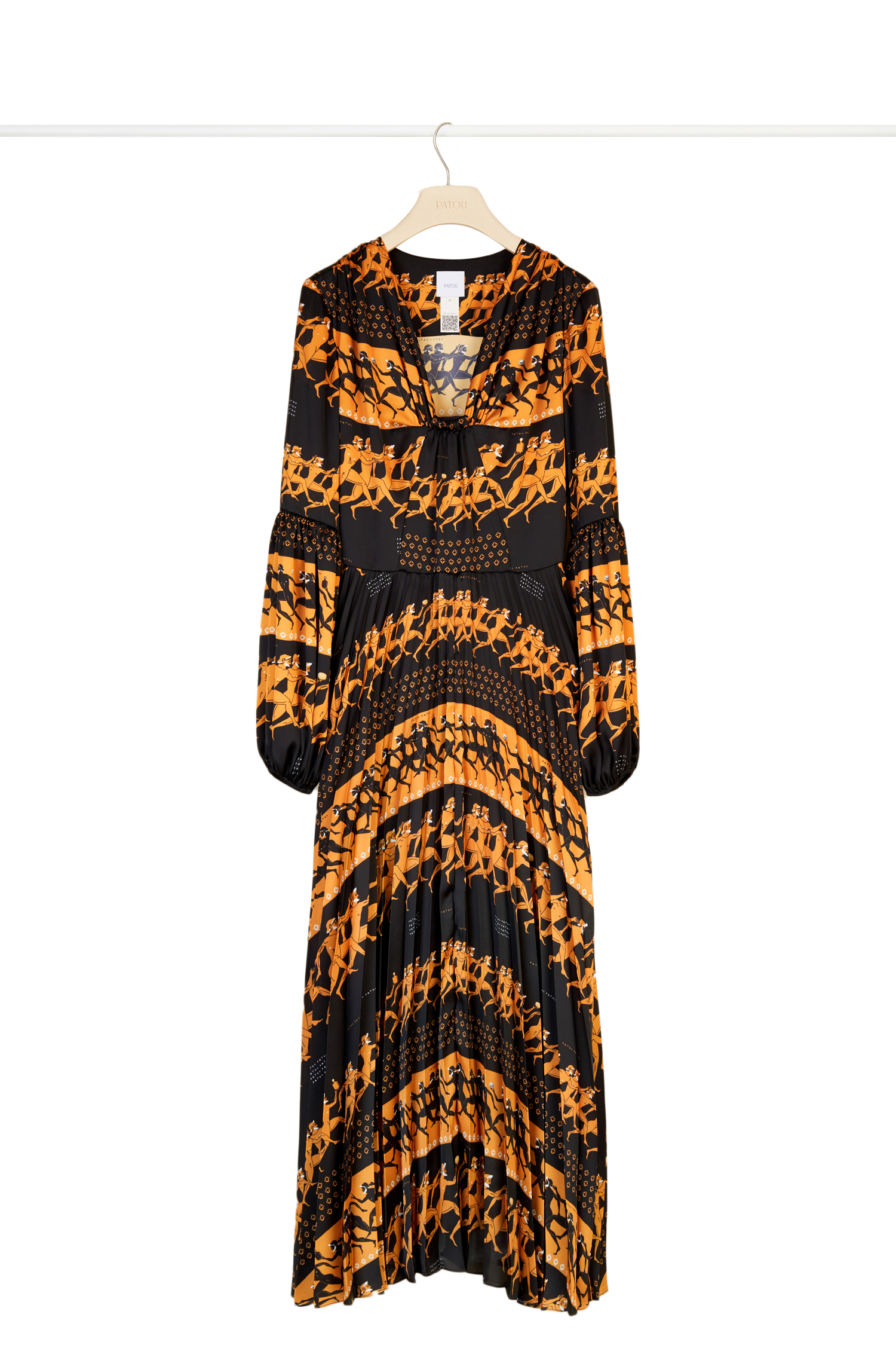Robe longue plissée imprimée - Noir et ocre