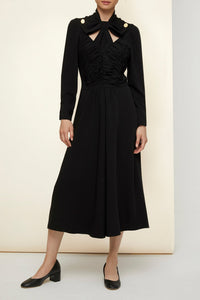 Robe midi à col noeud ajouré - Noir