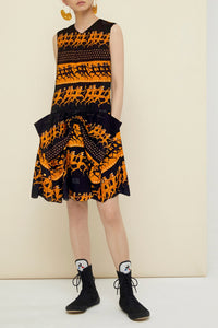 Robe courte à jupe noeud - Noir et ocre