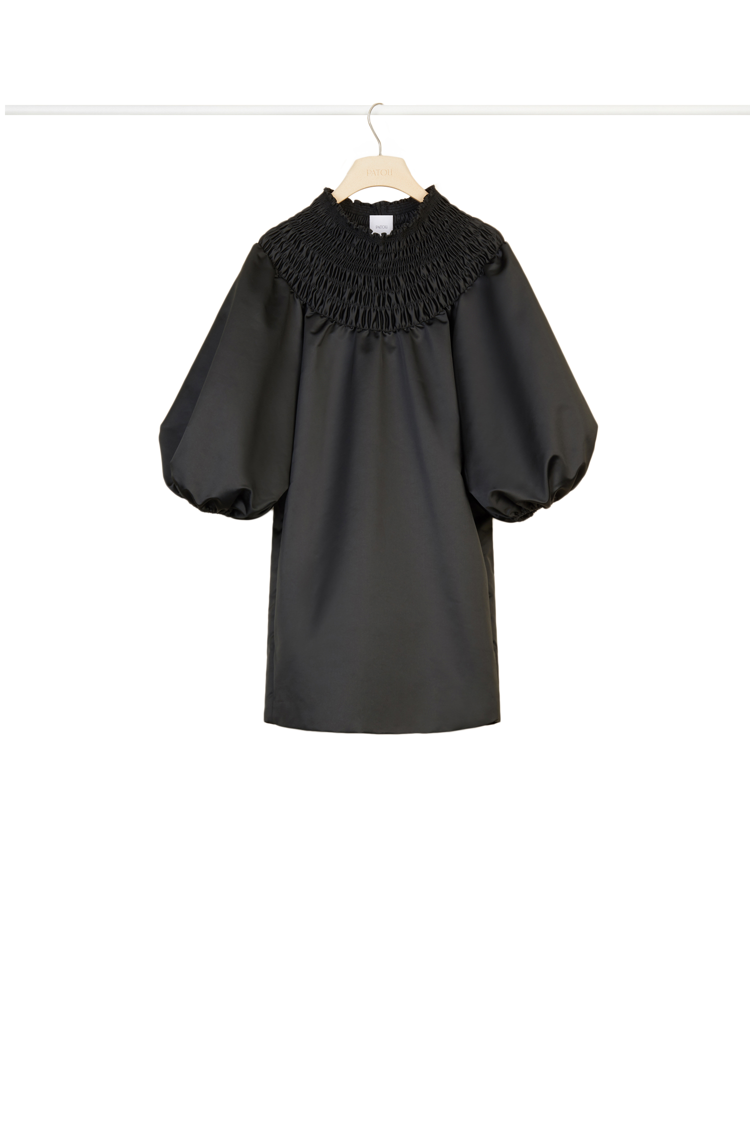 Robe courte en satin à col smocké - Noir
