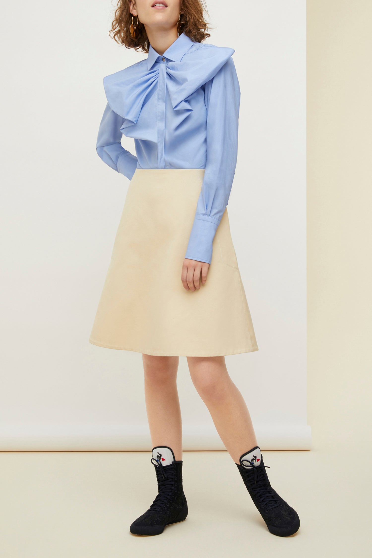 Robe bicolore à col noeud - Vanille et Bleu