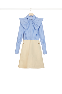 Robe bicolore à col noeud - Vanille et Bleu