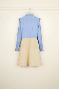 Robe bicolore à col noeud - Vanille et Bleu