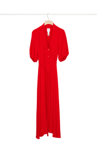 Robe chemise en soie à col drapé - Rouge