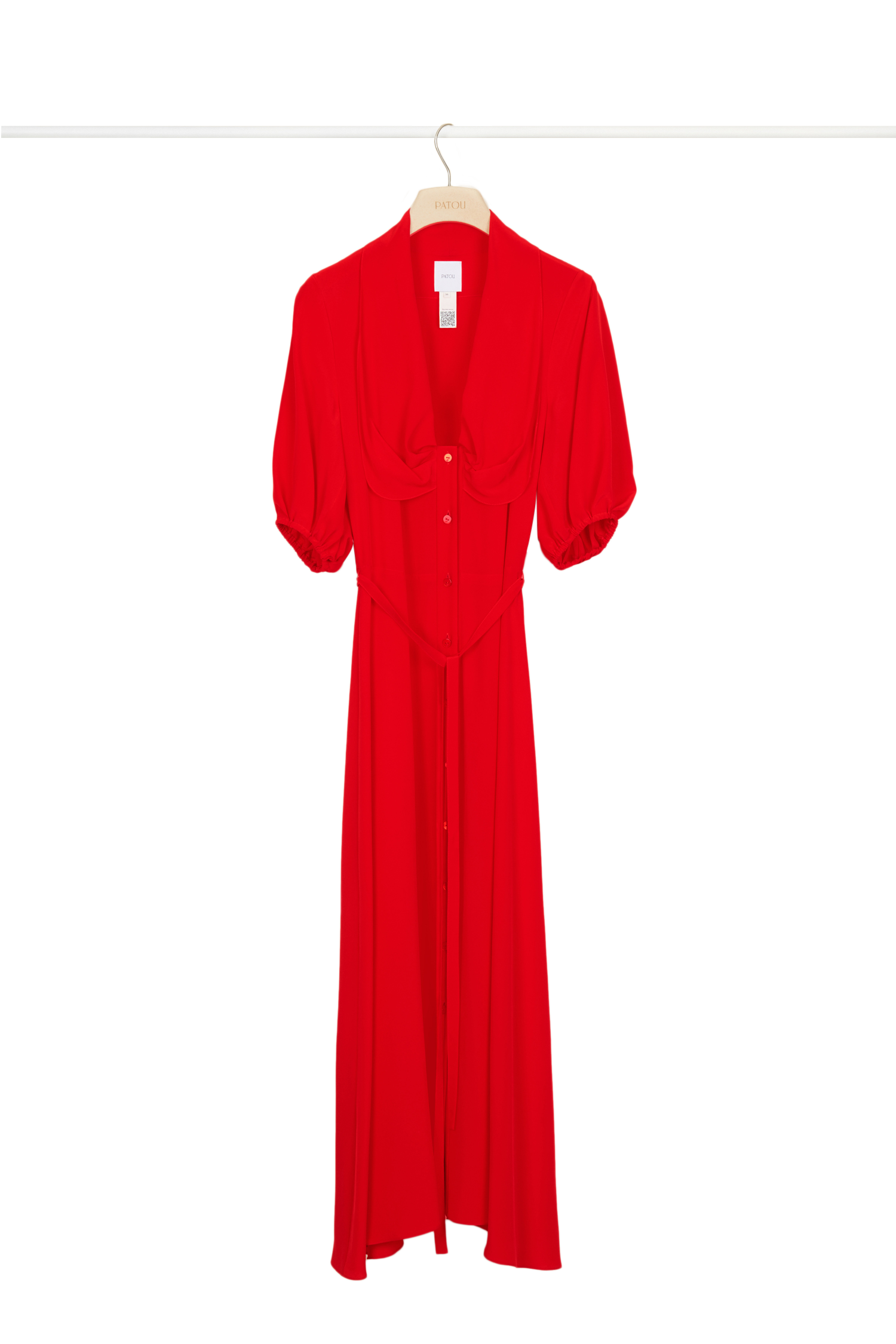 Robe chemise en soie à col drapé - Rouge