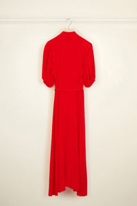 Robe chemise en soie à col drapé - Rouge