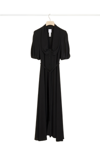 Robe chemise en soie à col drapé - Noir