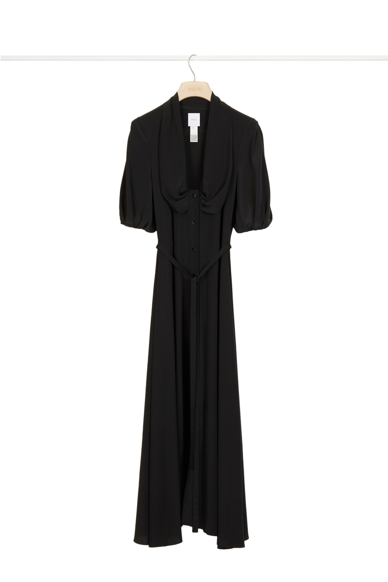 Robe chemise en soie à col drapé - Noir