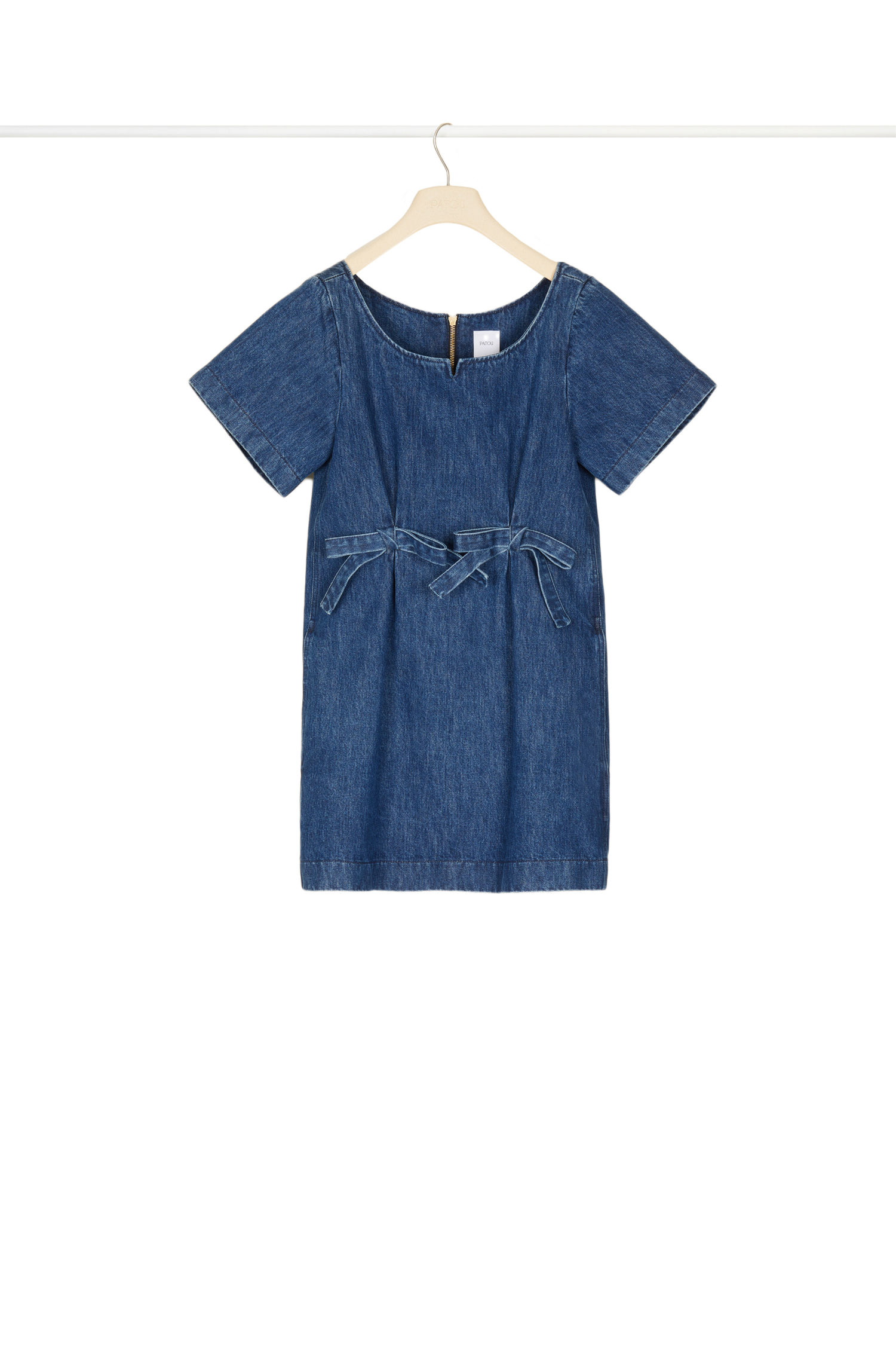 Robe courte en denim à noeuds - Bleu Indigo