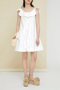 Robe à volants en coton chevronné - Perle