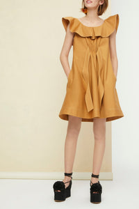 Robe à volants en coton chevronné - Cuivre