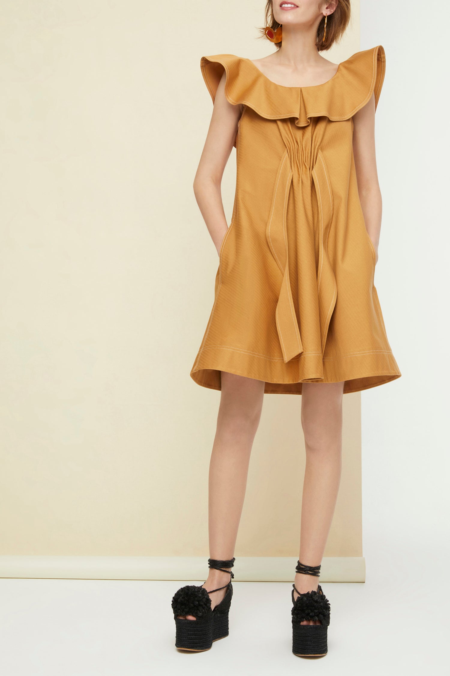 Robe à volants en coton chevronné - Cuivre