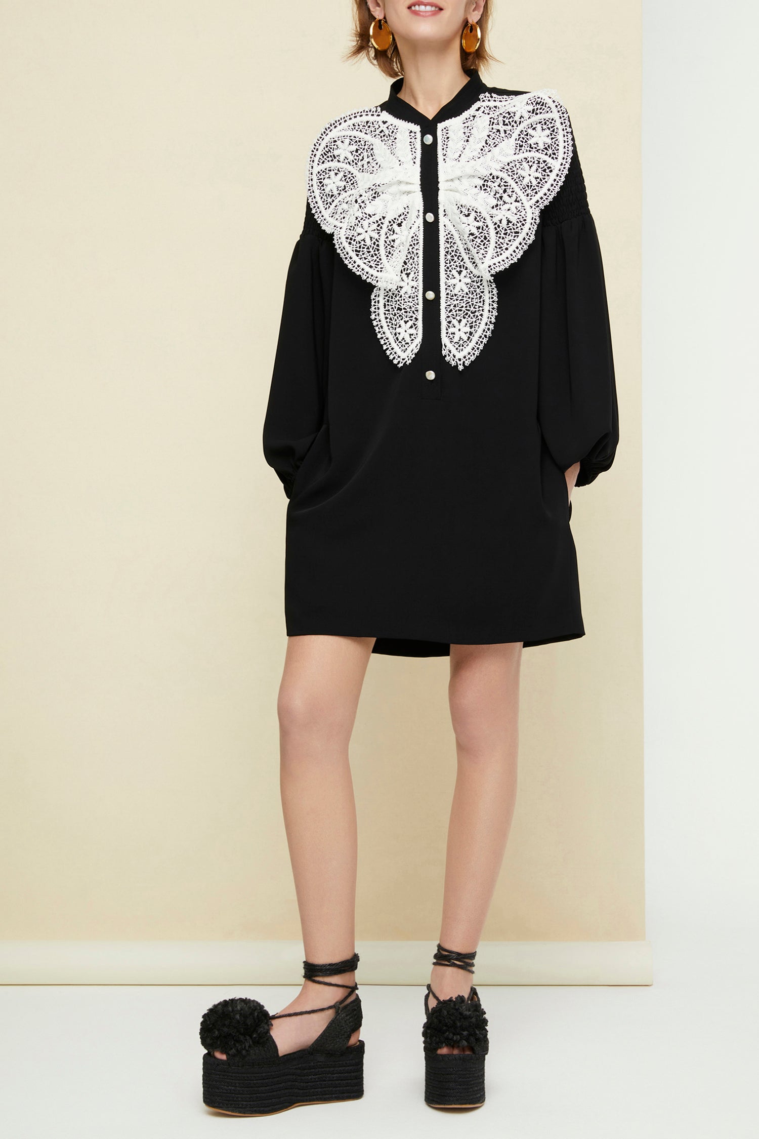Robe à plastron en dentelle - Noir