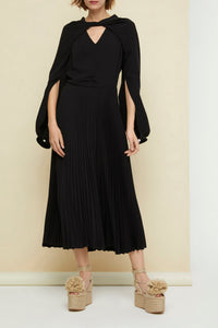 Robe midi plissée à col twist - Noir
