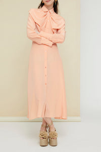 Robe midi à col noeud - Corail