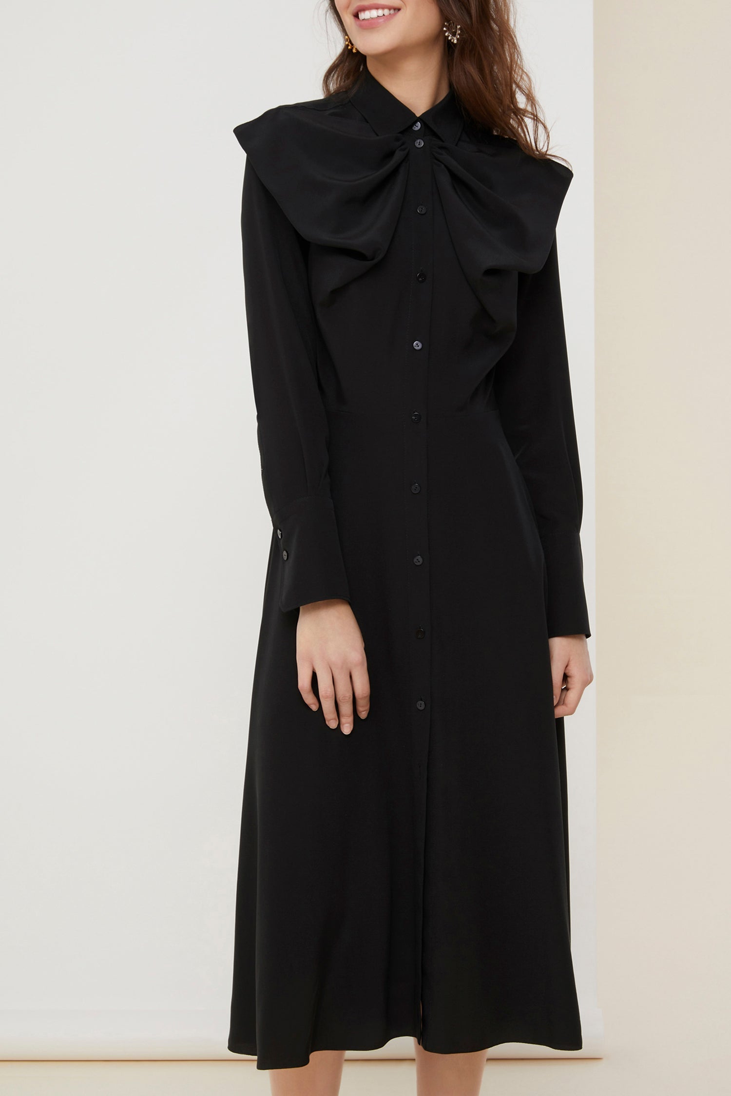 Robe midi à col noeud - Noir