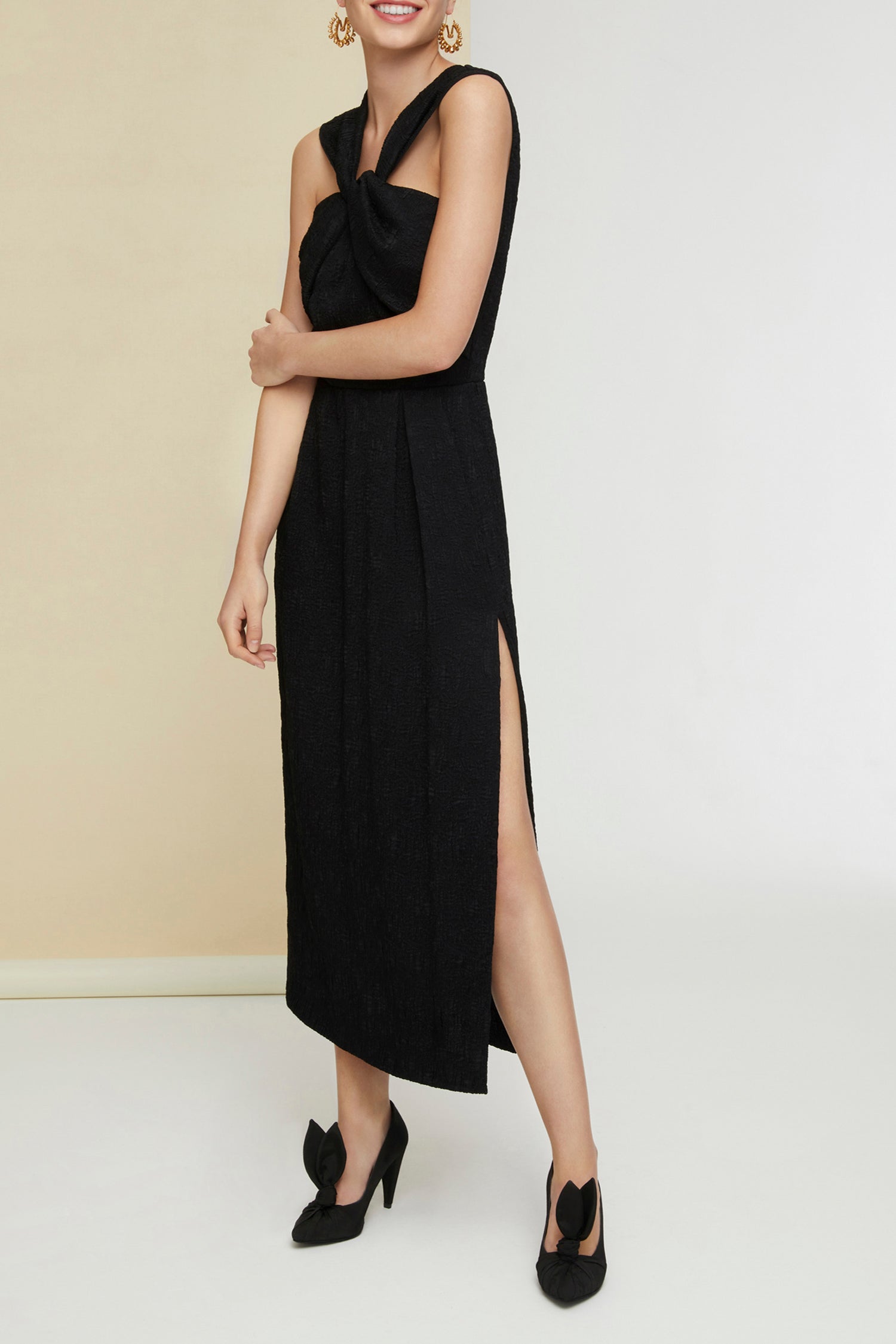 Robe longue à col twist - Noir