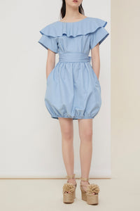 Robe boule en coton à dos croisé - Blueberry