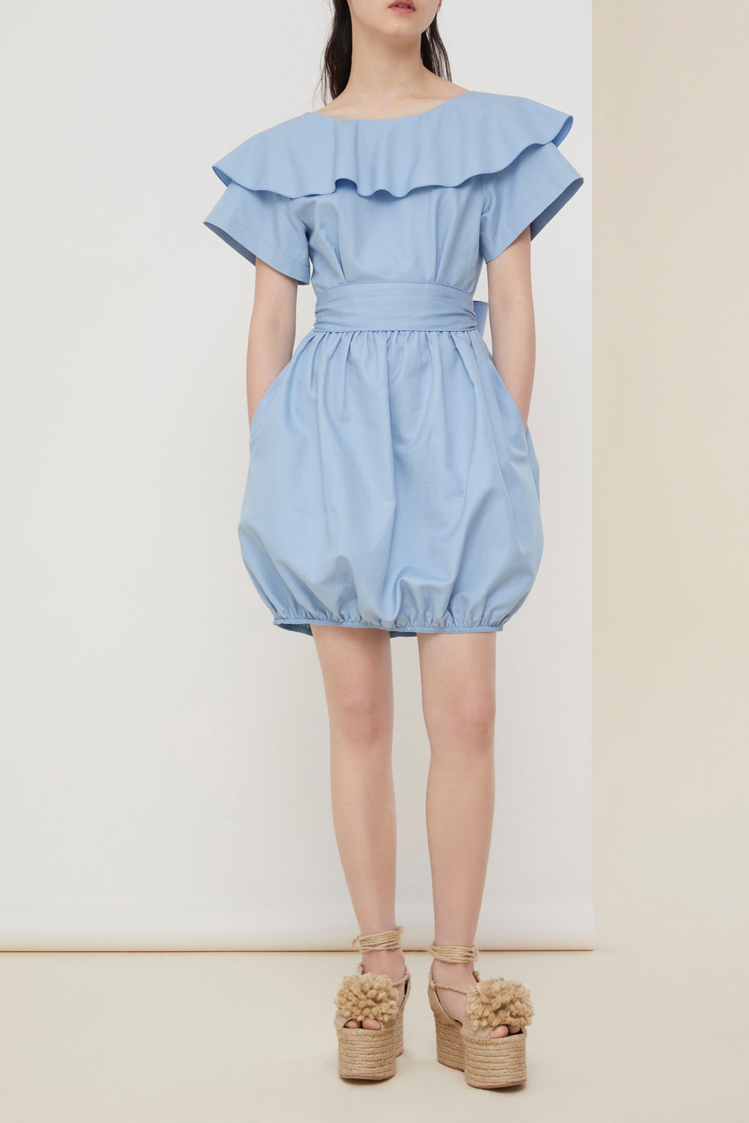 Robe boule en coton à dos croisé - Blueberry