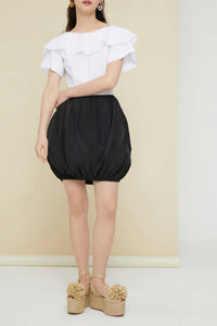 Robe boule en coton à dos croisé - Noir et Blanc