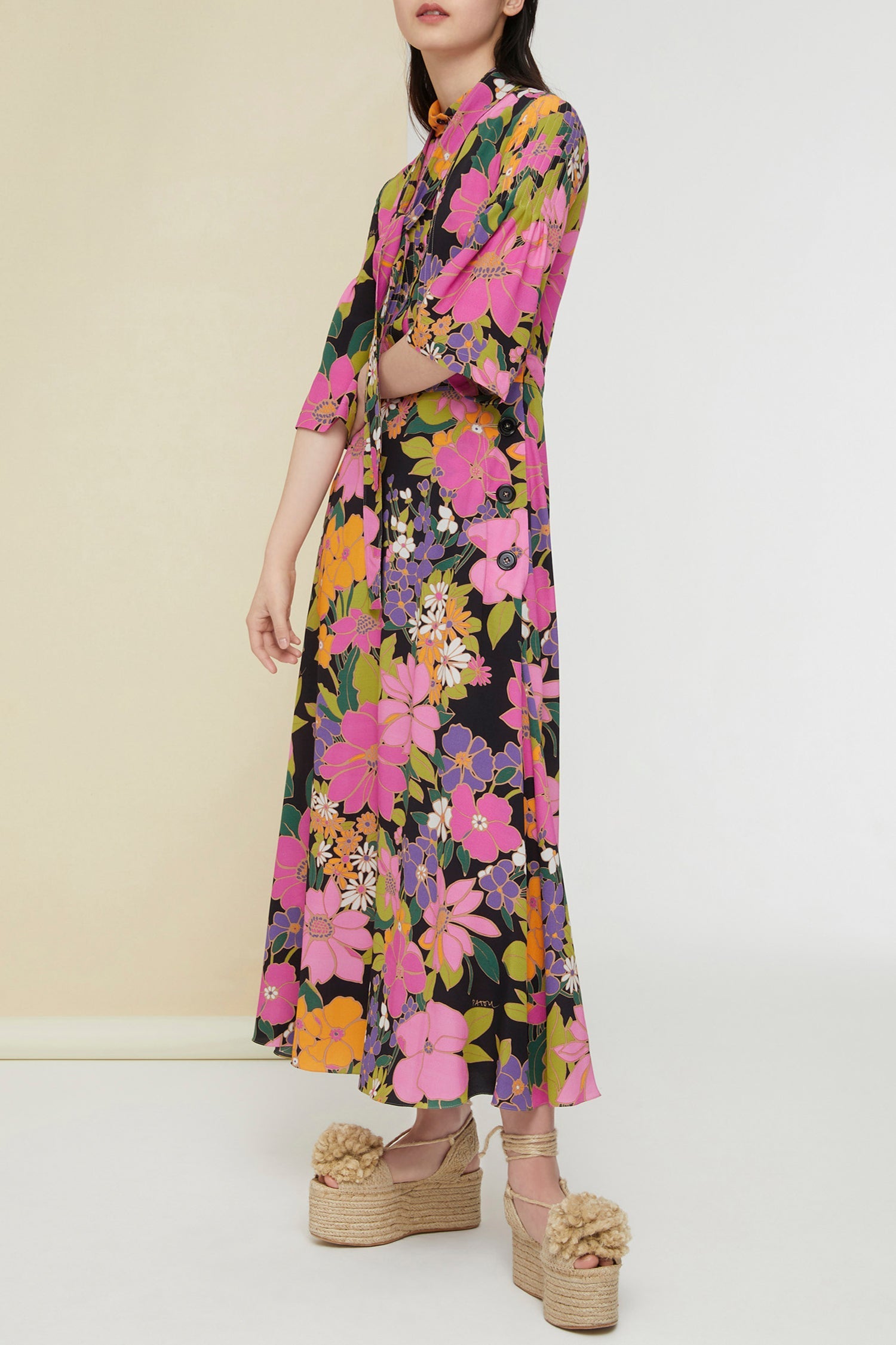 Robe midi imprimée à col foulard - Autumn Flowers