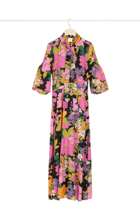 Robe midi imprimée à col foulard - Autumn Flowers