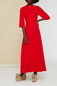 Robe midi à col foulard - Rouge