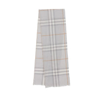 Écharpe légère en laine et soie check - Gris Clair