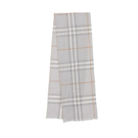 Écharpe légère en laine et soie check - Gris clair