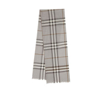 Écharpe légère en laine et soie check - Gris