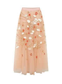 Jupe E.Franchi en tulle brodée - Rose