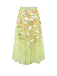 Jupe E.Franchi en tulle brodée - Vert