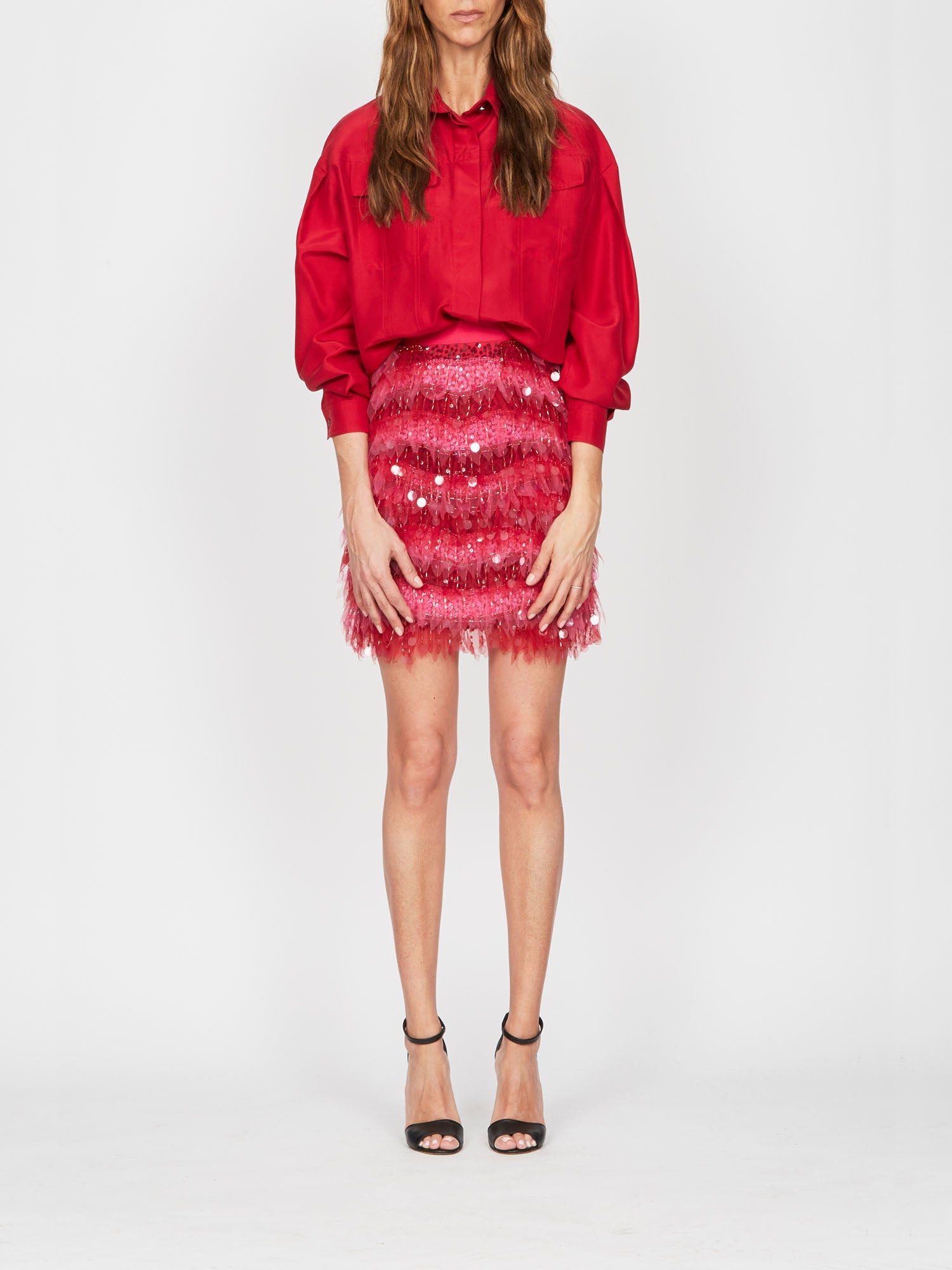 Chemise A.Ferretti en soie  - Rouge