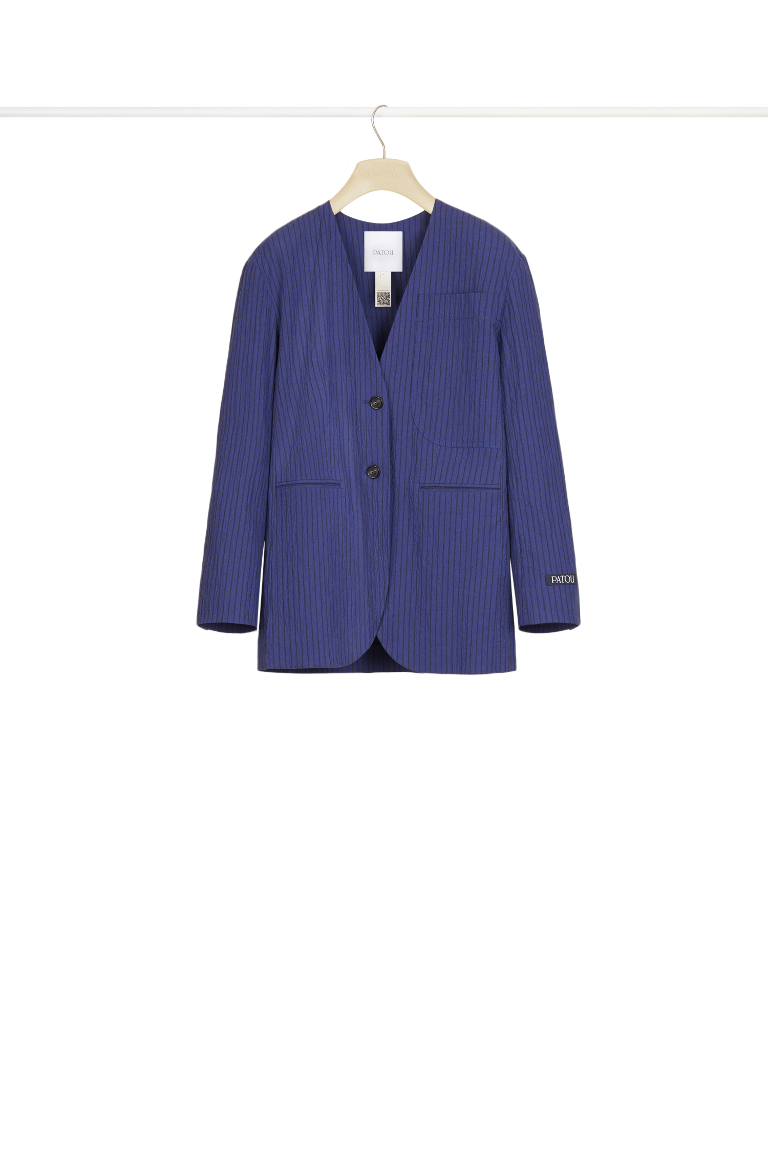 Veste sans col en seersucker - Bleu Persan