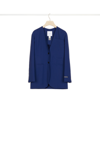 Veste sans col en laine d'été - Bleu Persan
