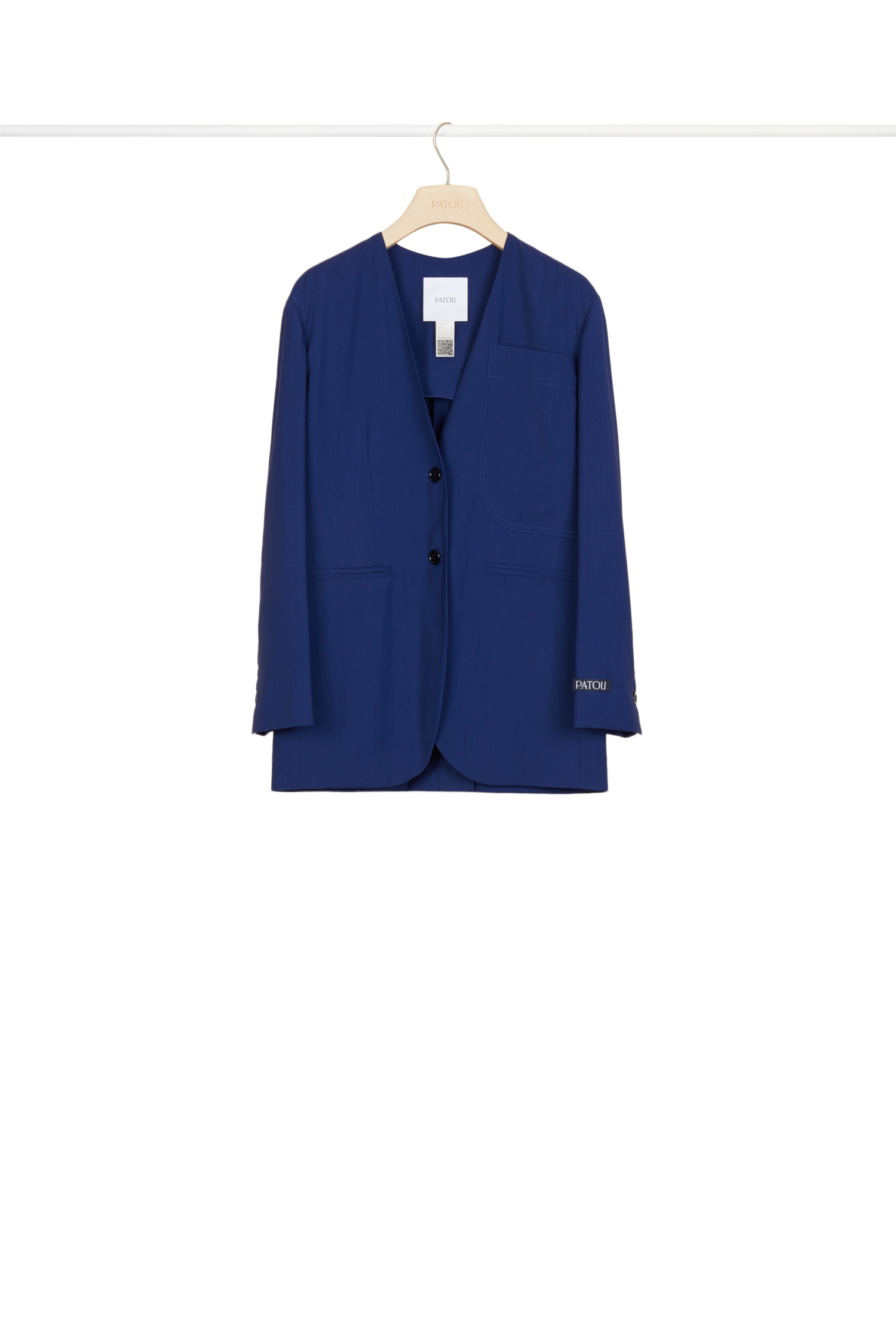 Veste sans col en laine d'été - Bleu Persan
