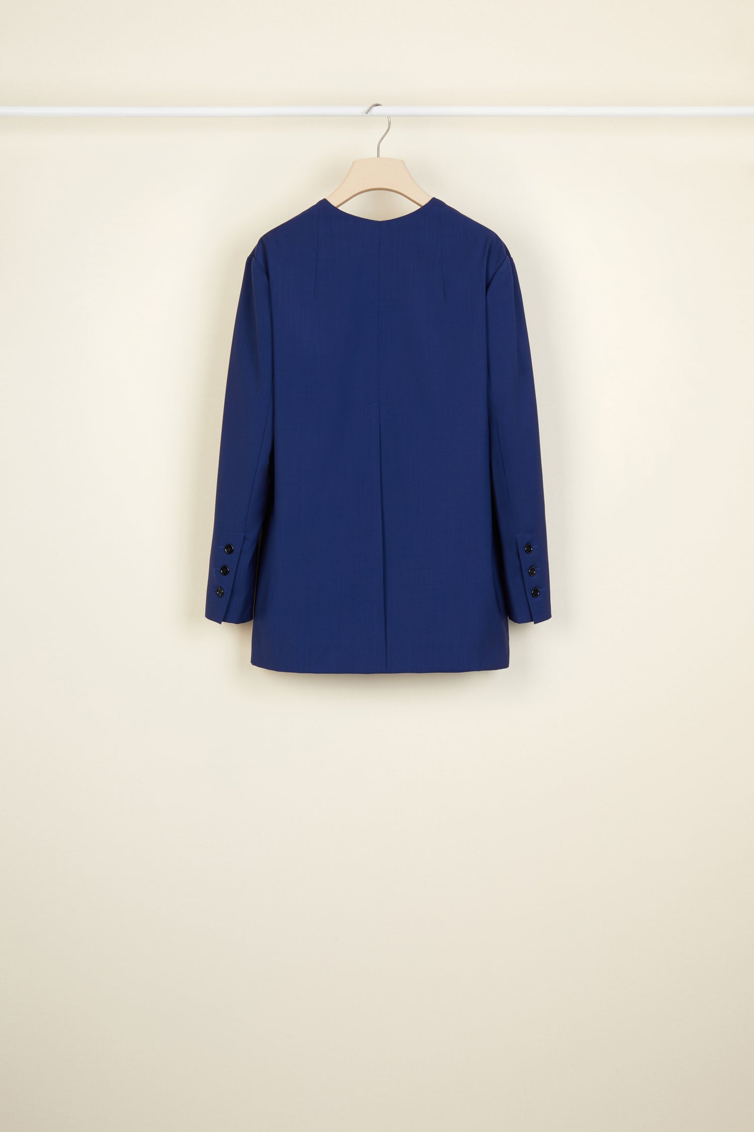 Veste sans col en laine d'été - Bleu Persan