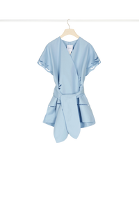 Veste en coton et lin à broderie ajourée - Blueberry