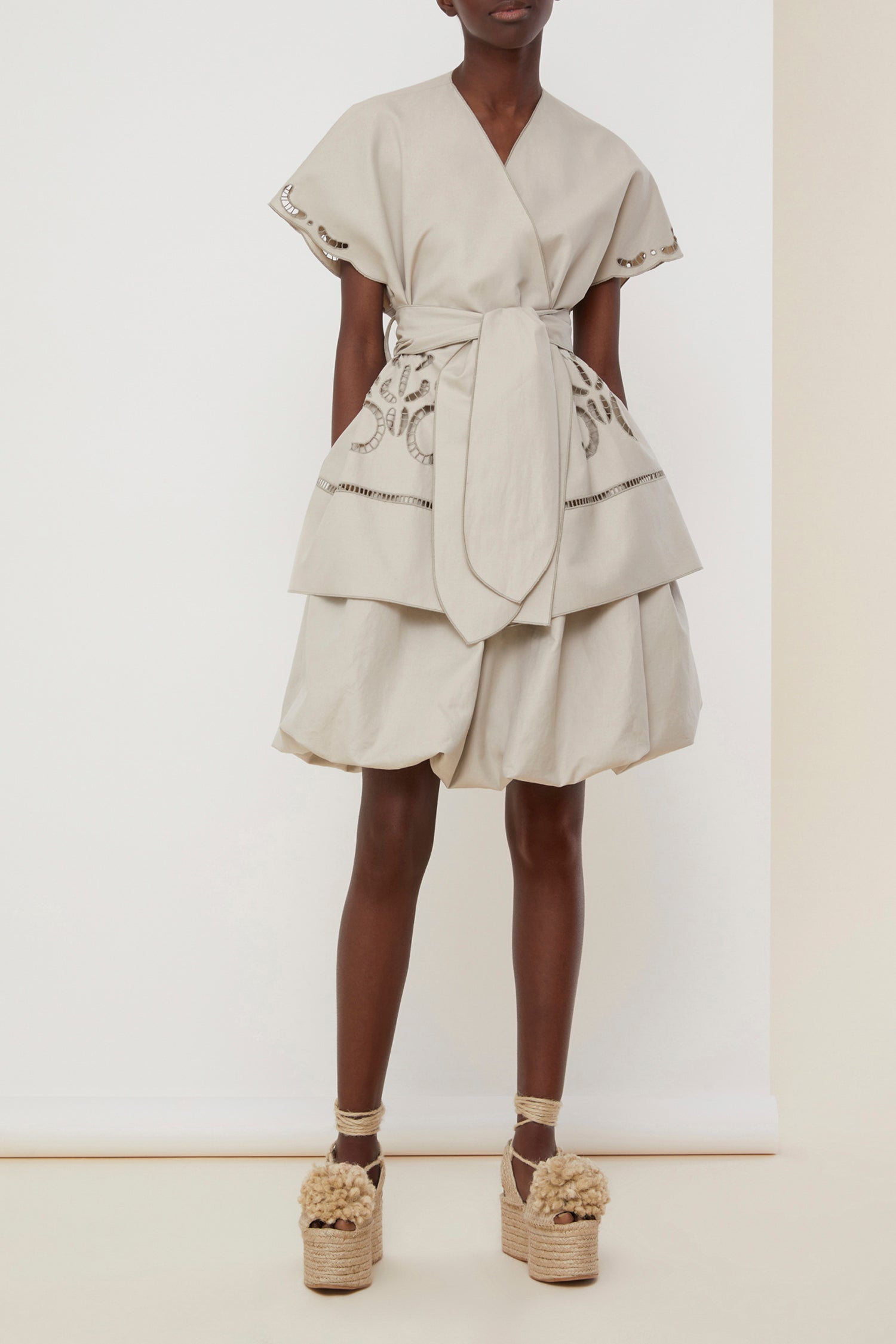 Veste en coton et lin à broderie ajourée - Gris cendre