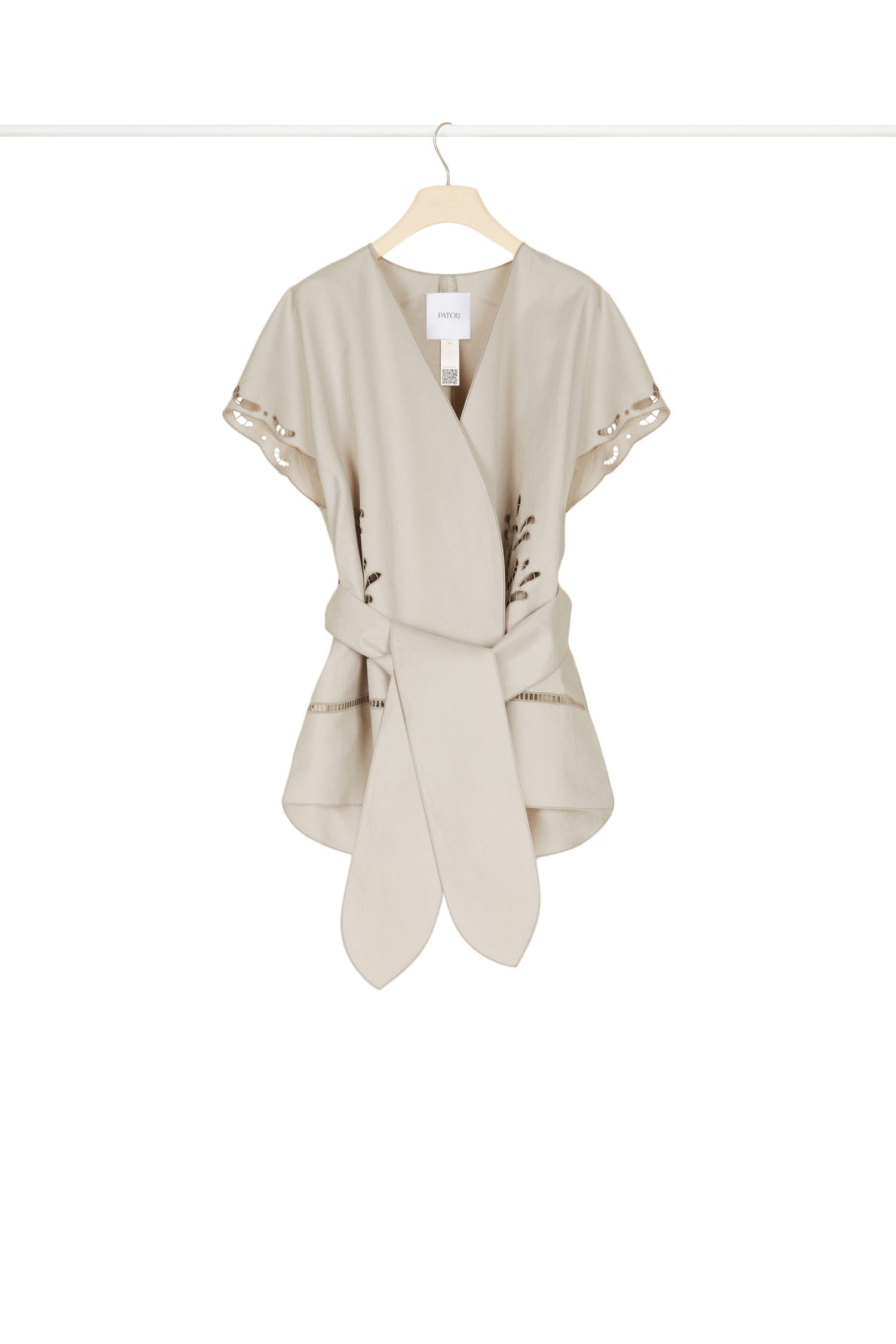 Veste en coton et lin à broderie ajourée - Gris cendre