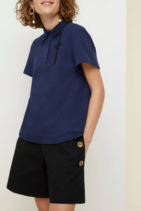 Polo à logo en coton - Bleu Marine