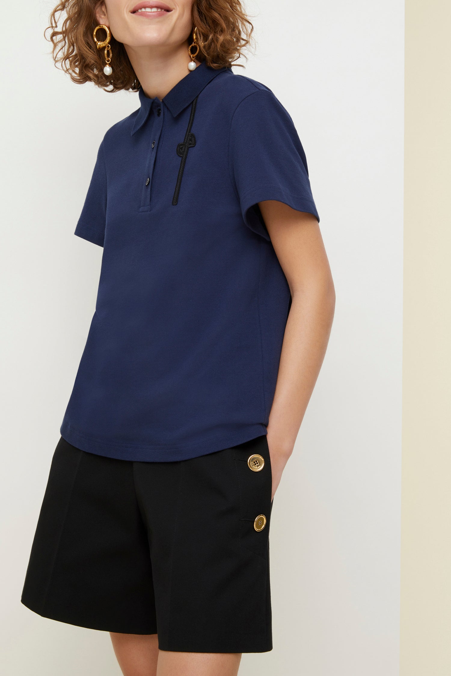 Polo à logo en coton - Bleu Marine
