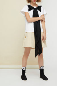 T-shirt en coton à noeud - Noir et Blanc