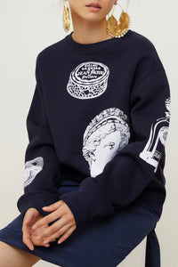 Sweatshirt oversize en coton imprimé - Bleu Marine