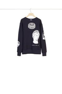 Sweatshirt oversize en coton imprimé - Bleu Marine