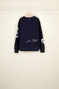 Sweatshirt oversize en coton imprimé - Bleu Marine
