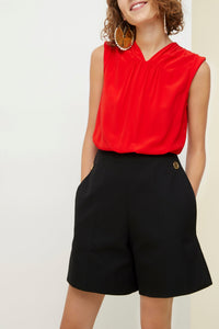 Combinaison bicolore en soie et coton - Noir et Rouge