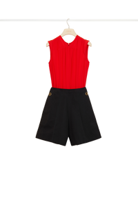 Combinaison bicolore en soie et coton - Noir et Rouge