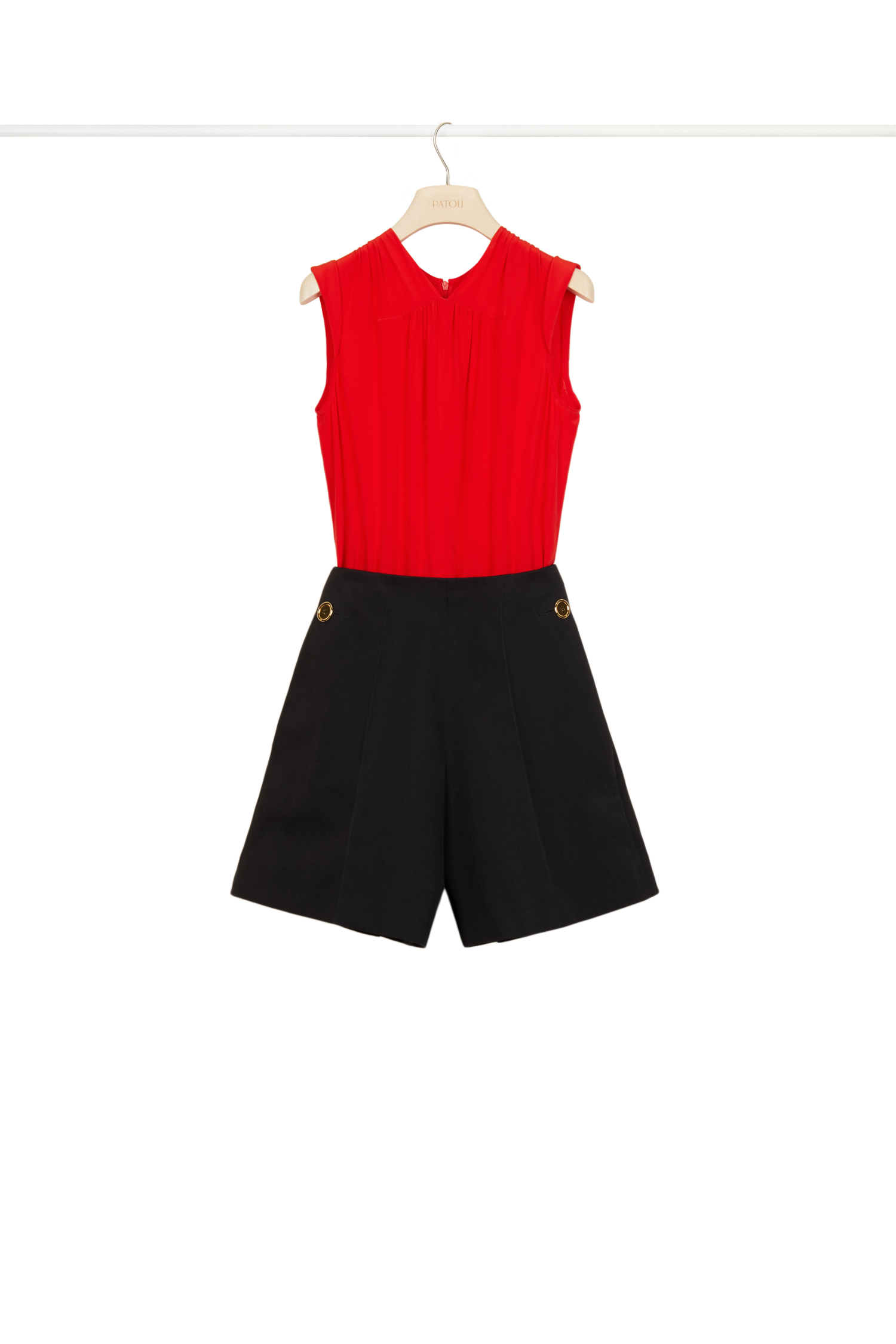 Combinaison bicolore en soie et coton - Noir et Rouge